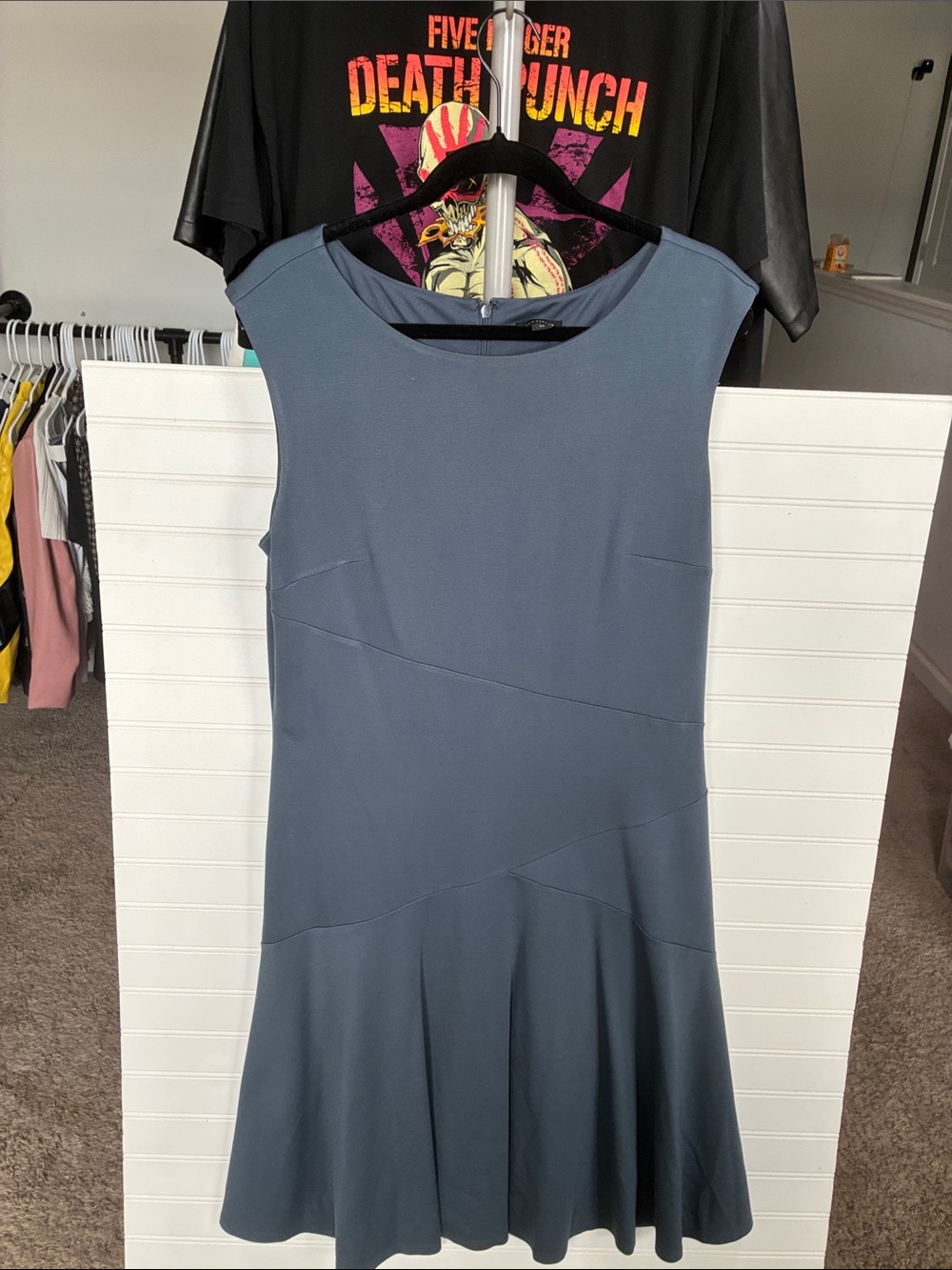 Sleeveless Slate Blue Fit-and-Flare Dress - Picture 2 of 5
